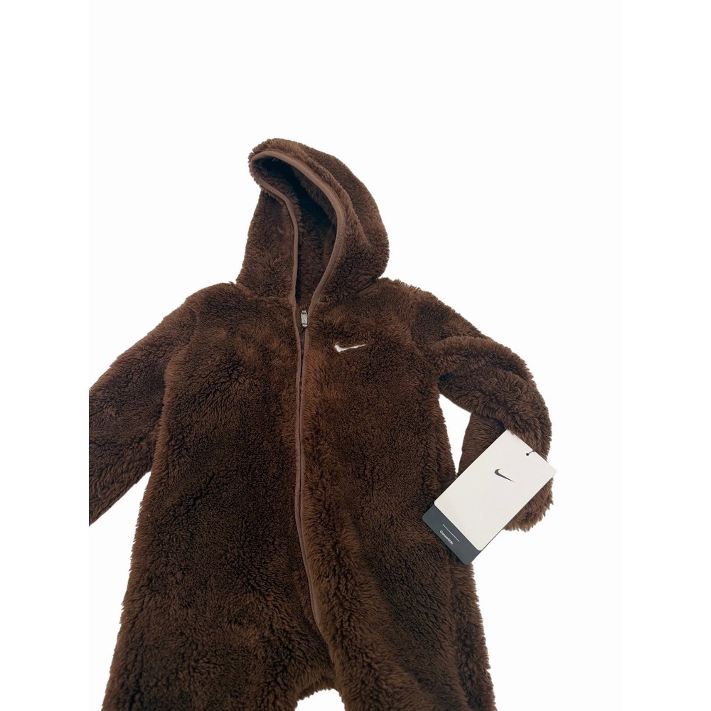 Nike Brown Hooded Sherpa Coverall One Piece Warm Baby Size 9 Month NWT
